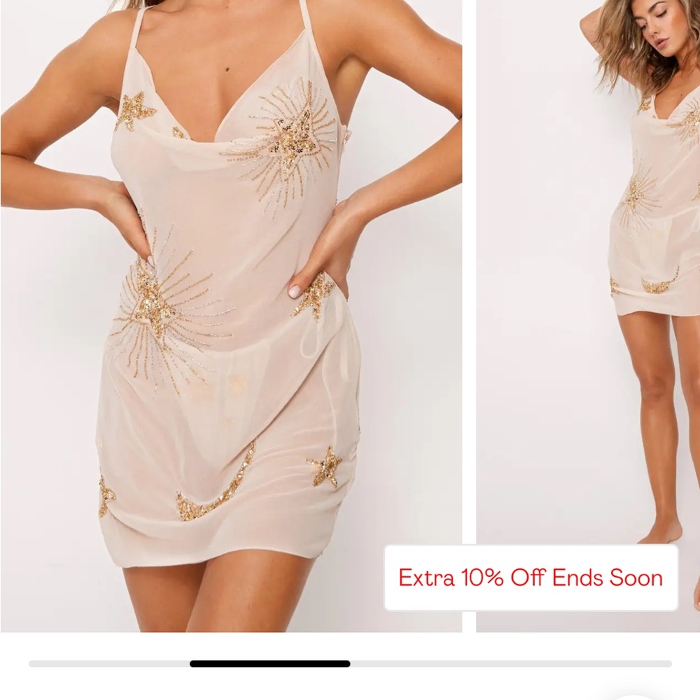 Nasty Gal Cream Embellished Chemise